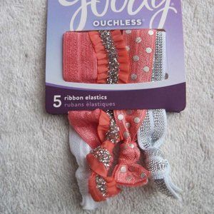 5 Goody Ouchless Ribbon Elastics Ponytailer Hair Bands Soft No Metal Tied Spring